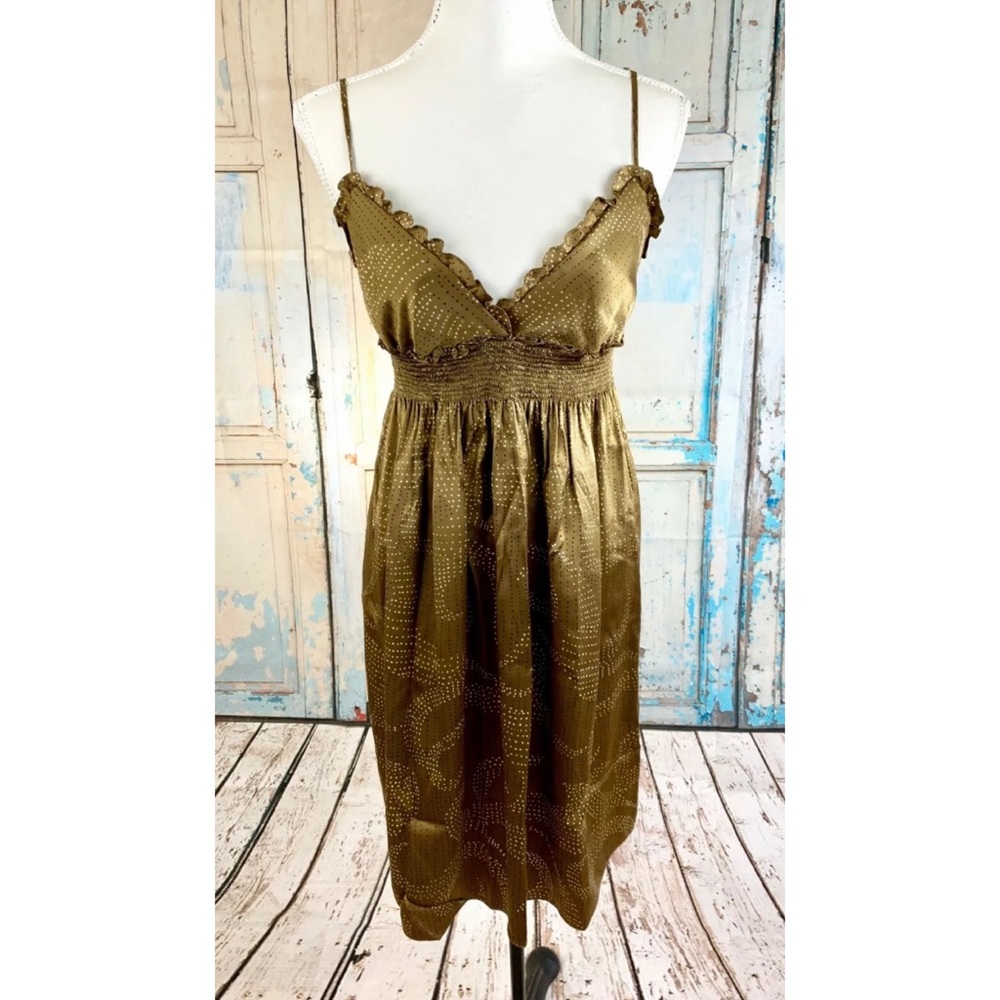 BCBGMAXAZRIA Brown Polka Dot Silk Babydoll Dress - Picture 1 of 4